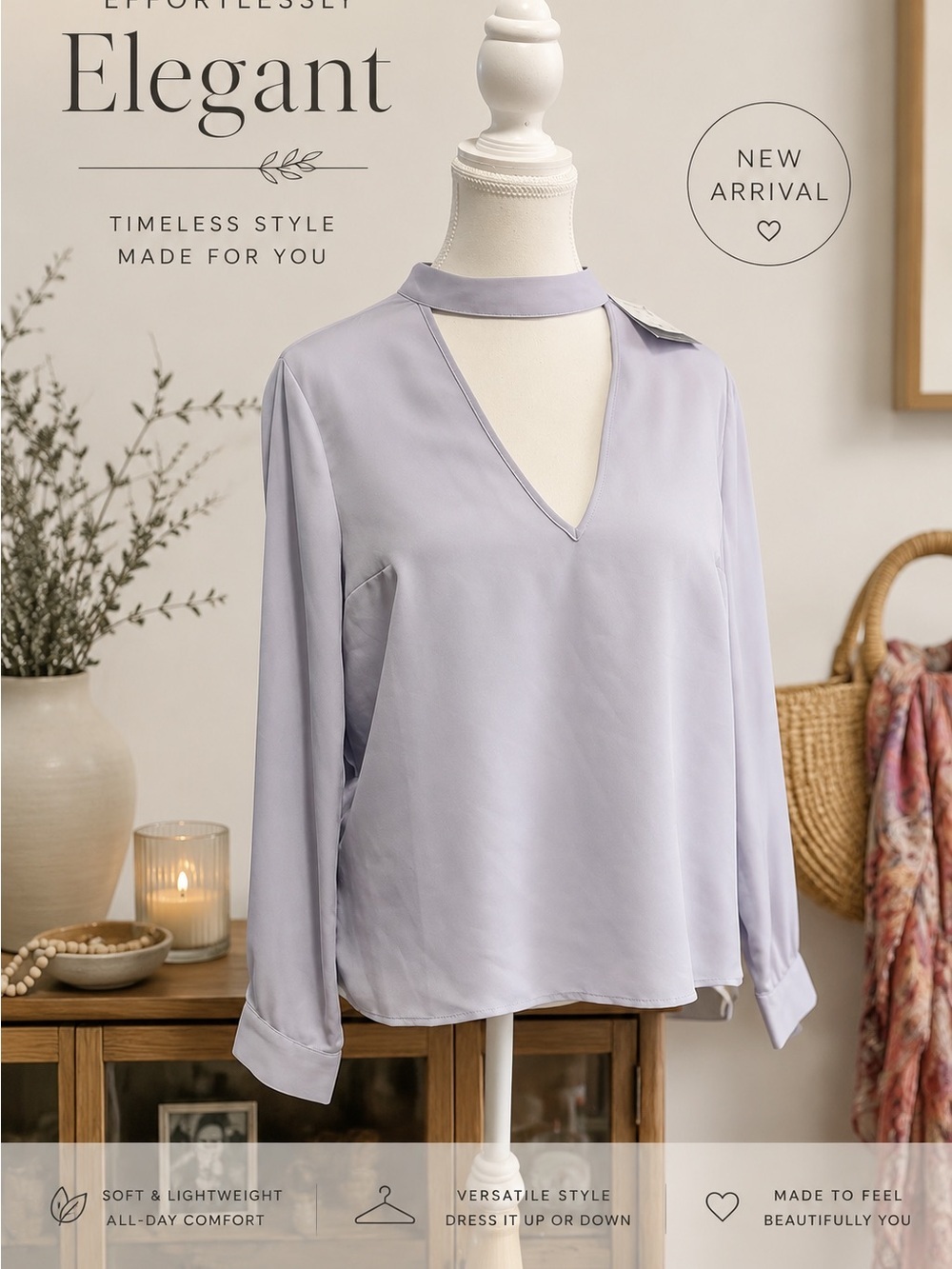 Forever 21 Lavender Choker V-Neck Long Sleeve Blouse